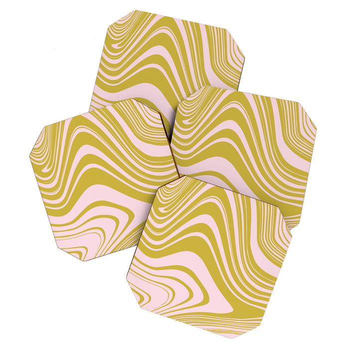 swirly groovy marble chartreuse and soft pink Coaster Gallery Image 1