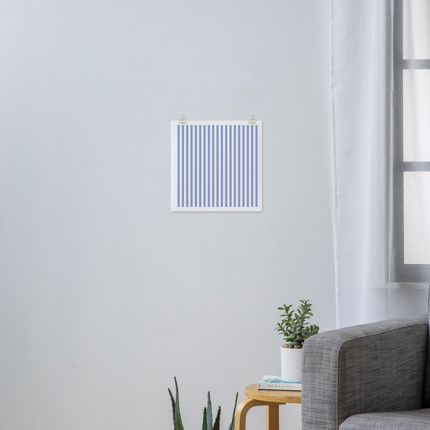vertical stripes- light blue and white Art Print Gallery Image 3