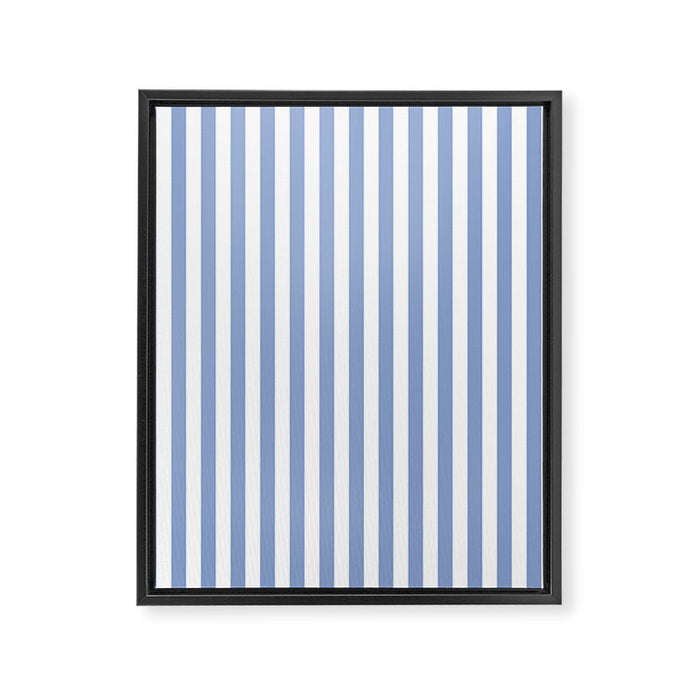 vertical stripes- light blue and white Framed Canvas Print Gallery Image 1