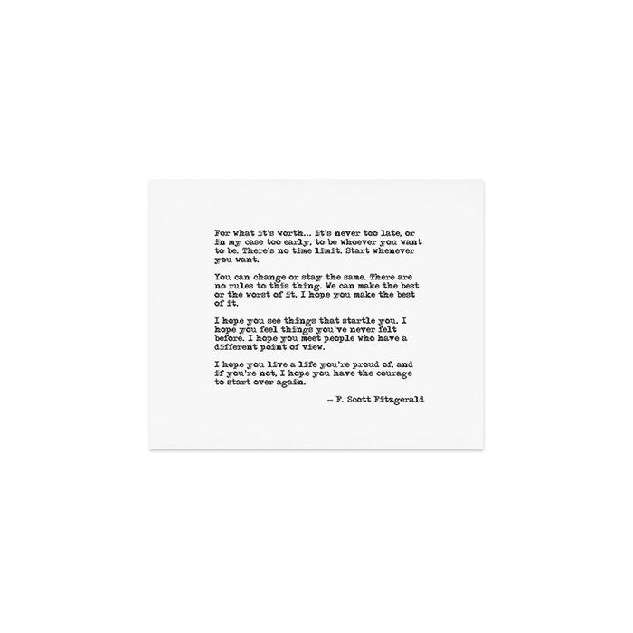 For what it's worth - F Scott Fitzgerald quote Art Print Gallery Image 1