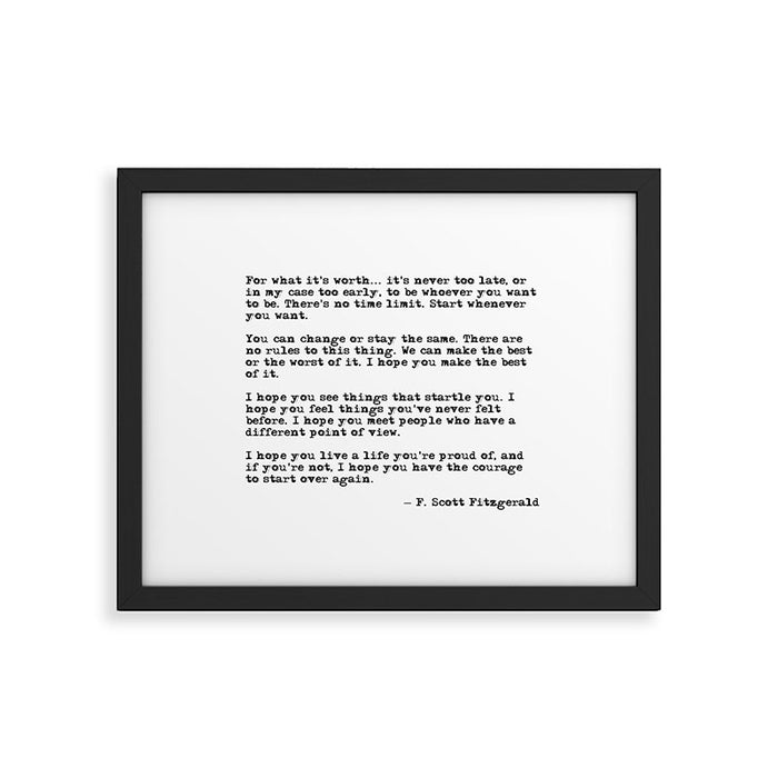 For what it's worth - F Scott Fitzgerald quote Framed Art Print Gallery Image 1