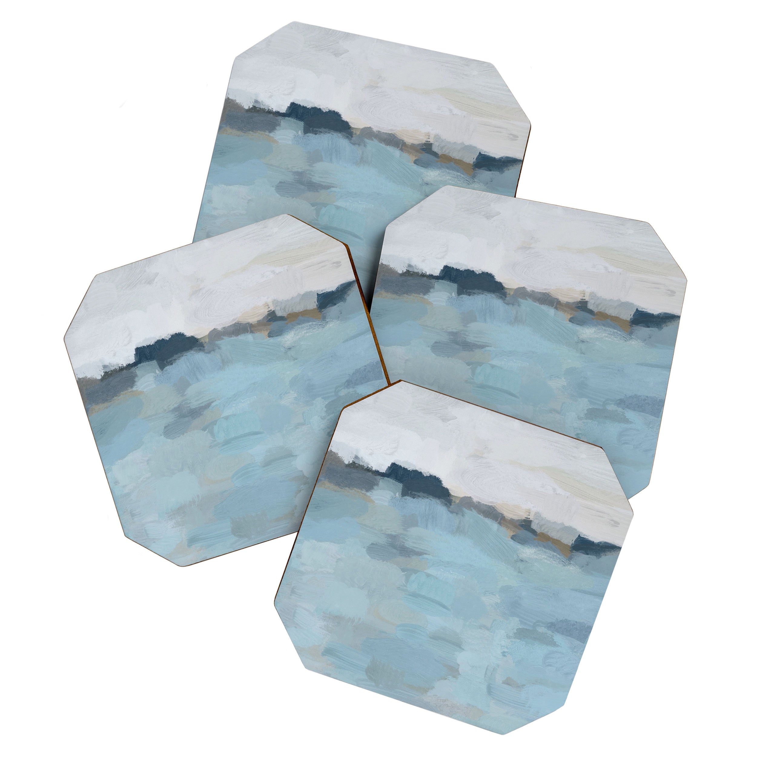 Almost Home - Navy & Baby Blue Abstract Ocean Nature Art Coastal Painting Coaster Gallery Image 1