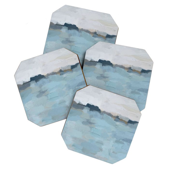 Almost Home - Navy & Baby Blue Abstract Ocean Nature Art Coastal Painting Coaster Gallery Image 1