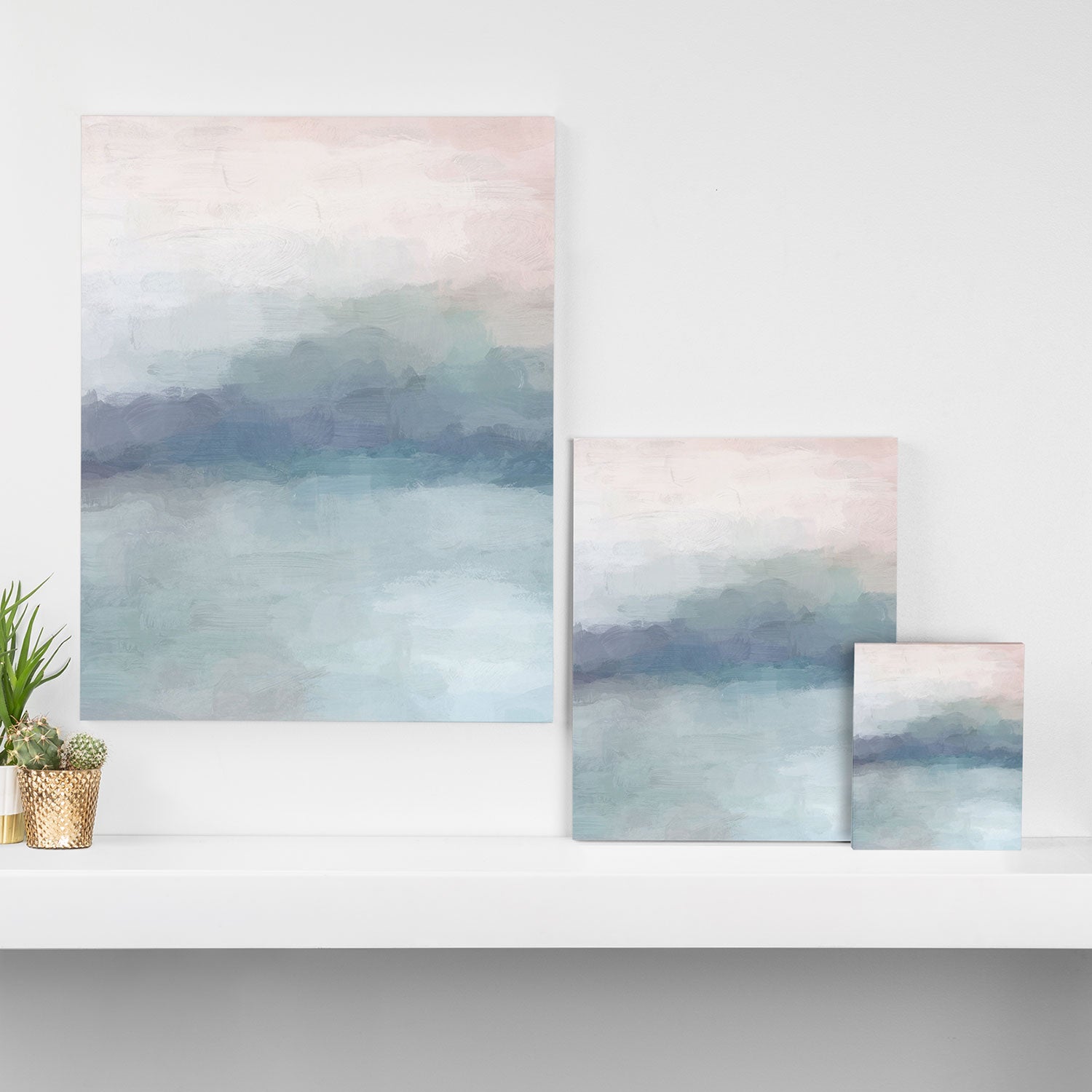 Atlantic Ocean Sunrise I - Blush Pink Mint Sky Baby Blue Abstract Sky Wall Art Water Clouds Painting Canvas Print Gallery Image 3
