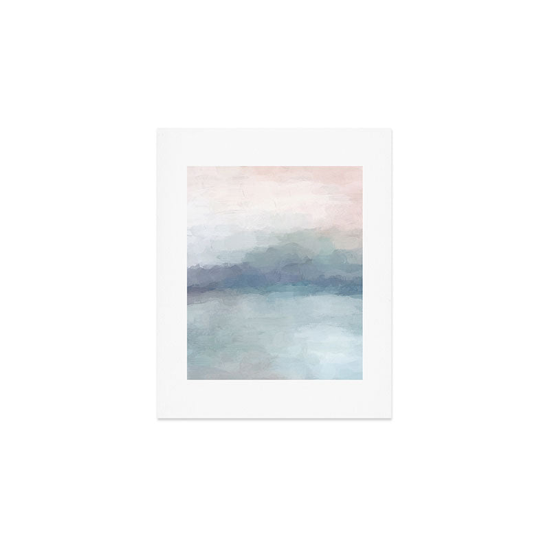 Atlantic Ocean Sunrise I - Blush Pink Mint Sky Baby Blue Abstract Sky Wall Art Water Clouds Painting Art Print Gallery Image 1