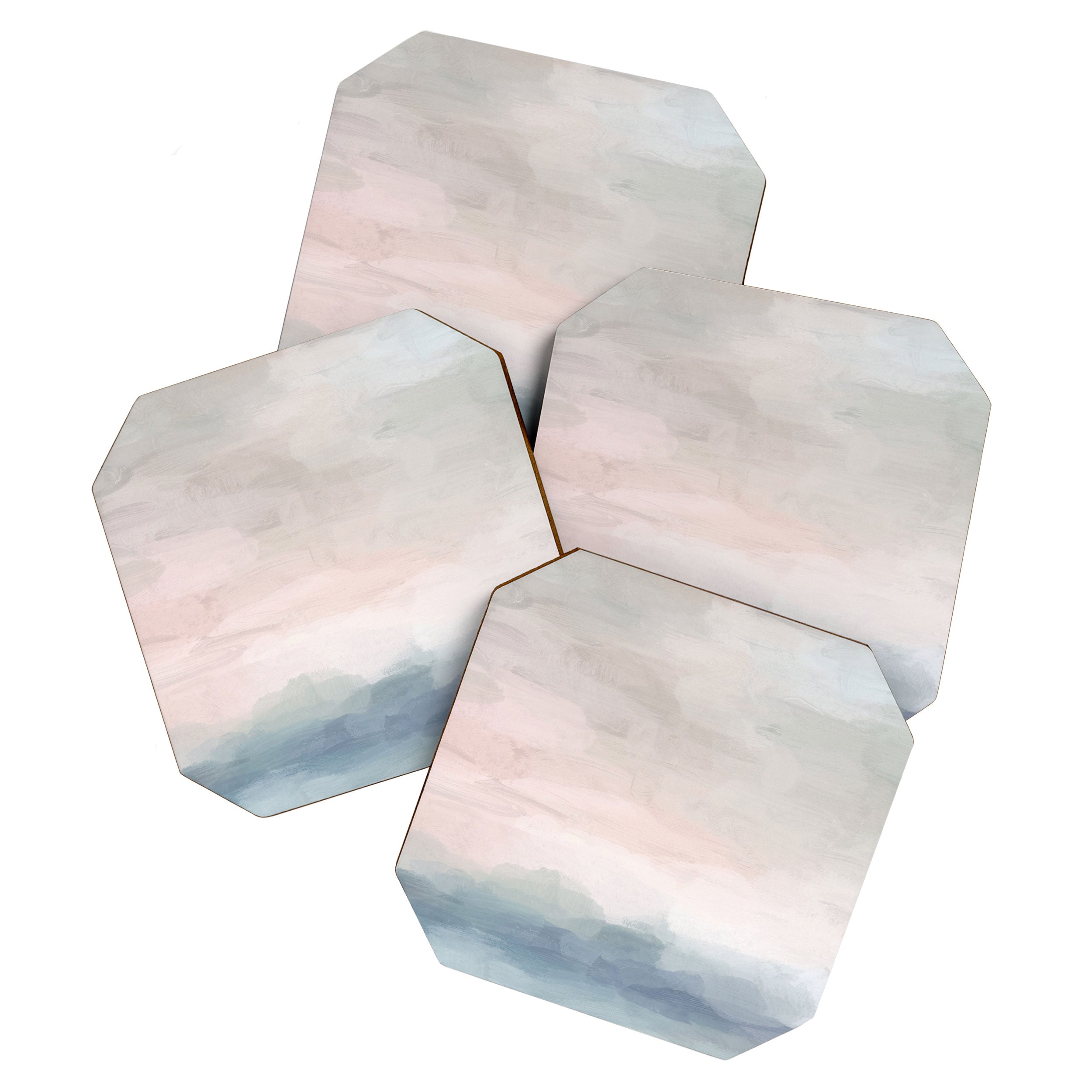 Atlantic Ocean Sunrise II - Blush Pink Mint Sky Baby Blue Abstract Sky, Water Clouds Painting Coaster Gallery Image 1