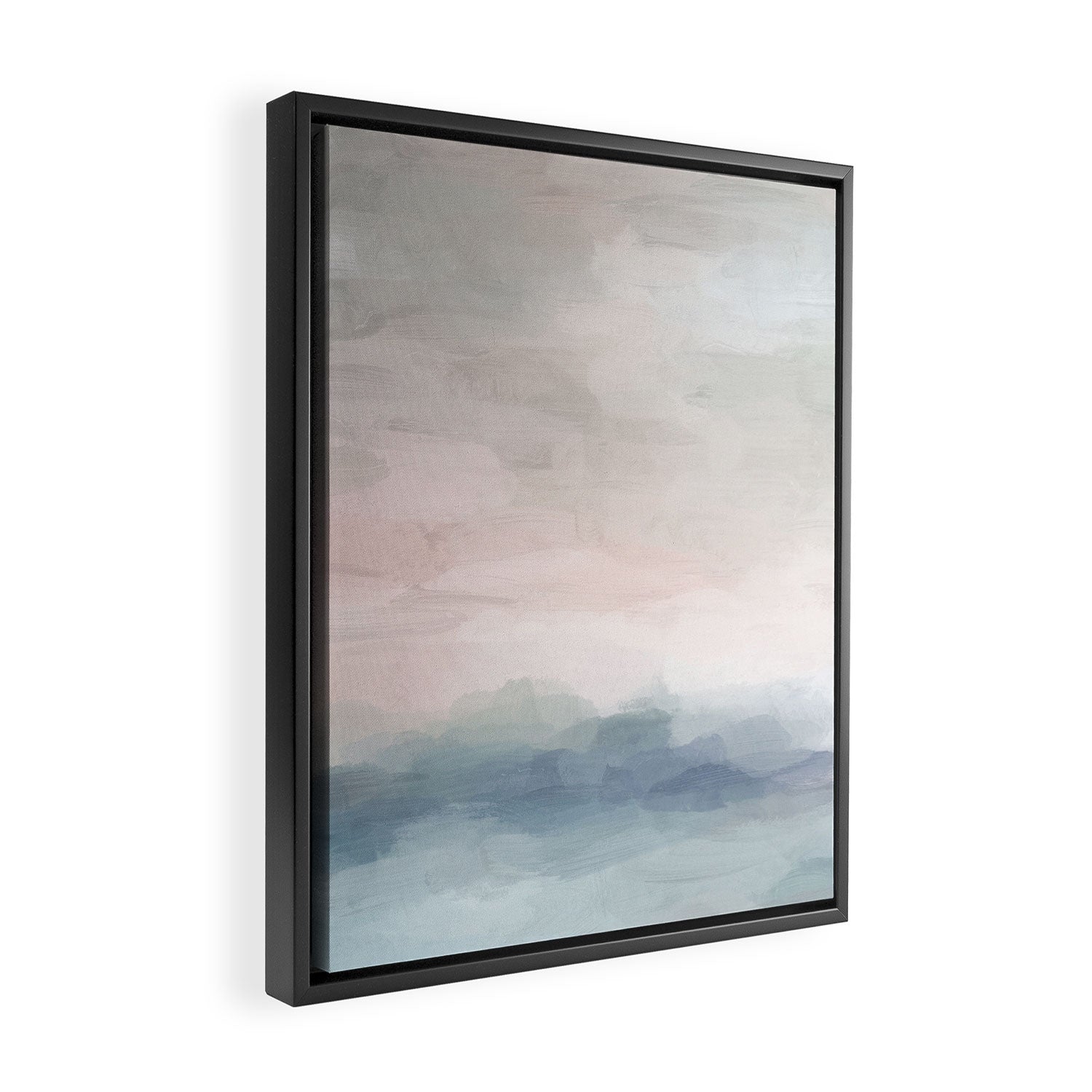 Atlantic Ocean Sunrise II - Blush Pink Mint Sky Baby Blue Abstract Sky, Water Clouds Painting Framed Canvas Print Gallery Image 2