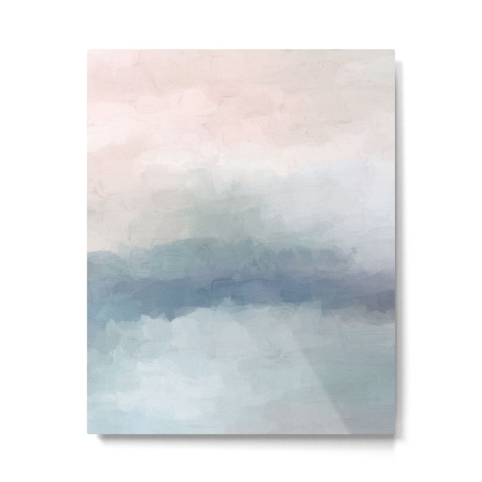 Atlantic Ocean Sunrise III - Blush Pink Mint Sky Baby Blue Abstract Sky Art Water Clouds Painting Metal Print Gallery Image 1