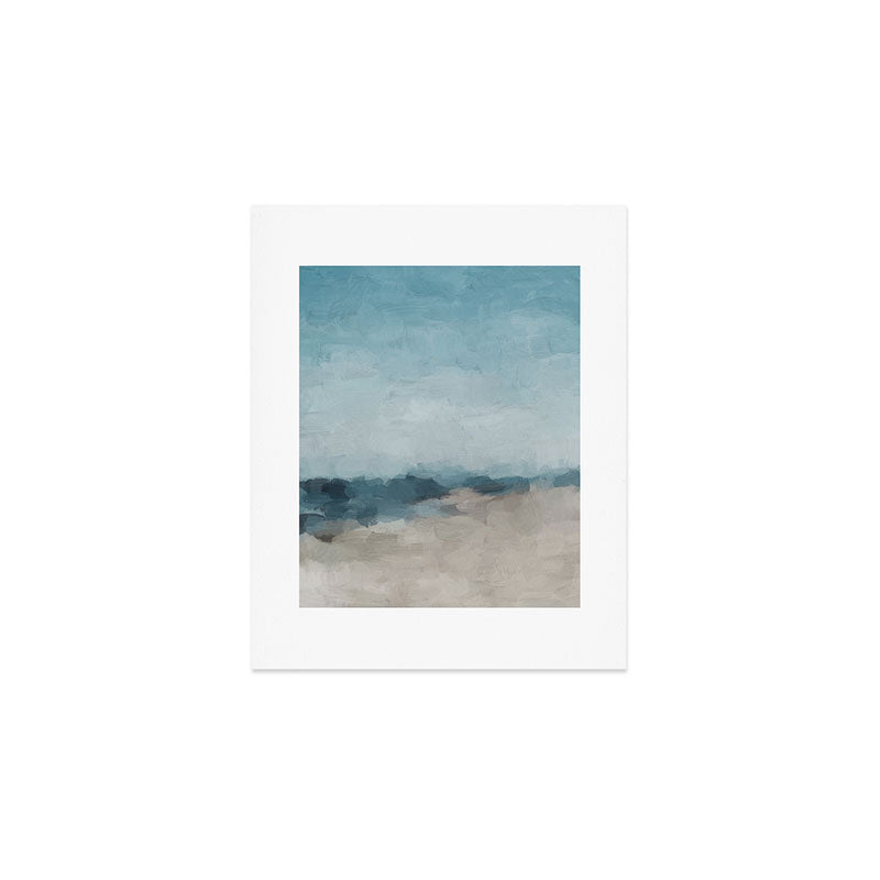 Beach Day I - Navy Ocean Horizon Sandy Sunny Clear Blue Skies Abstract Nature Painting Wall Art Art Print Gallery Image 1