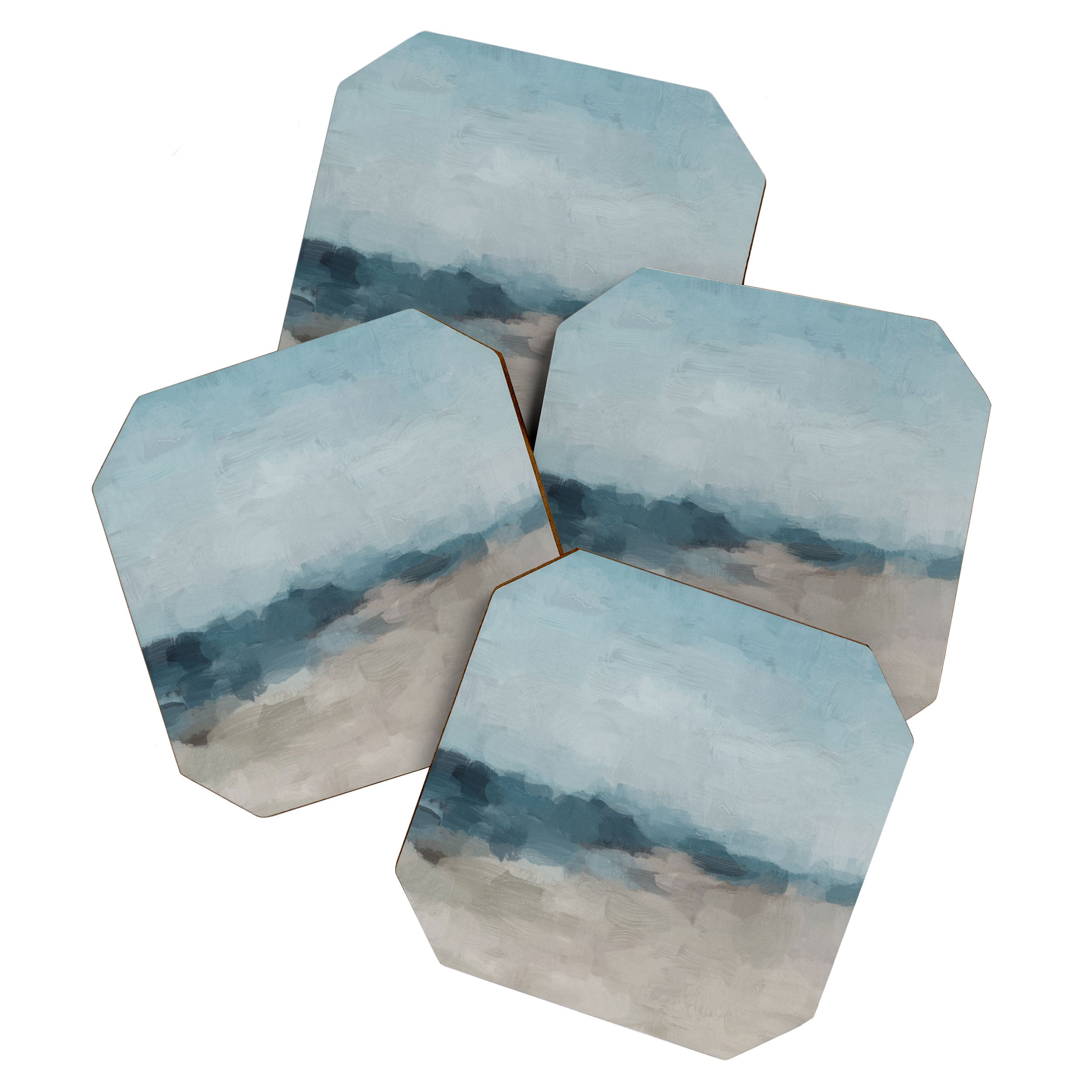 Beach Day I - Navy Ocean Horizon Sandy Sunny Clear Blue Skies Abstract Nature Painting Wall Art Coaster Gallery Image 1