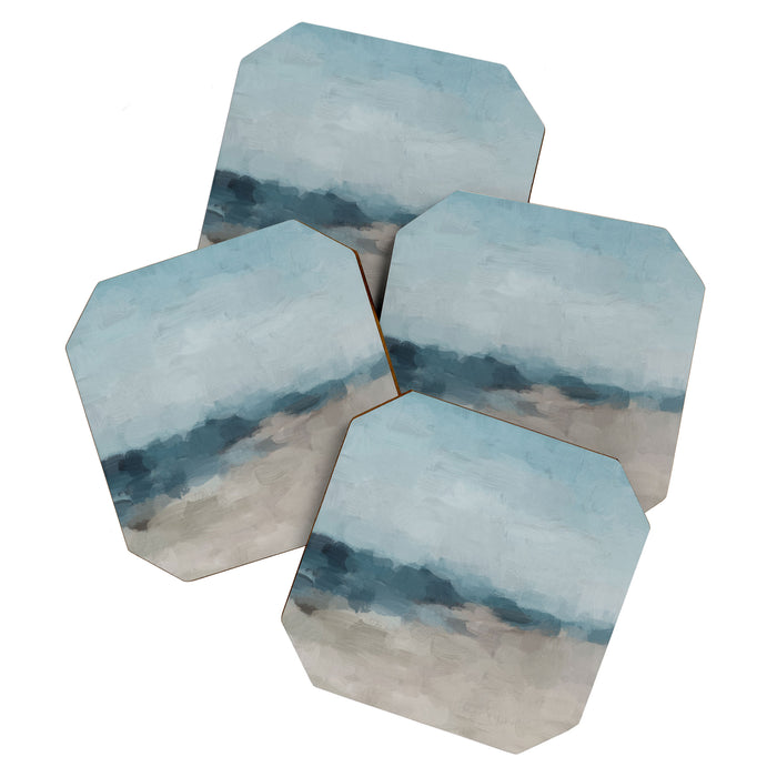 Beach Day I - Navy Ocean Horizon Sandy Sunny Clear Blue Skies Abstract Nature Painting Wall Art Coaster Gallery Image 1