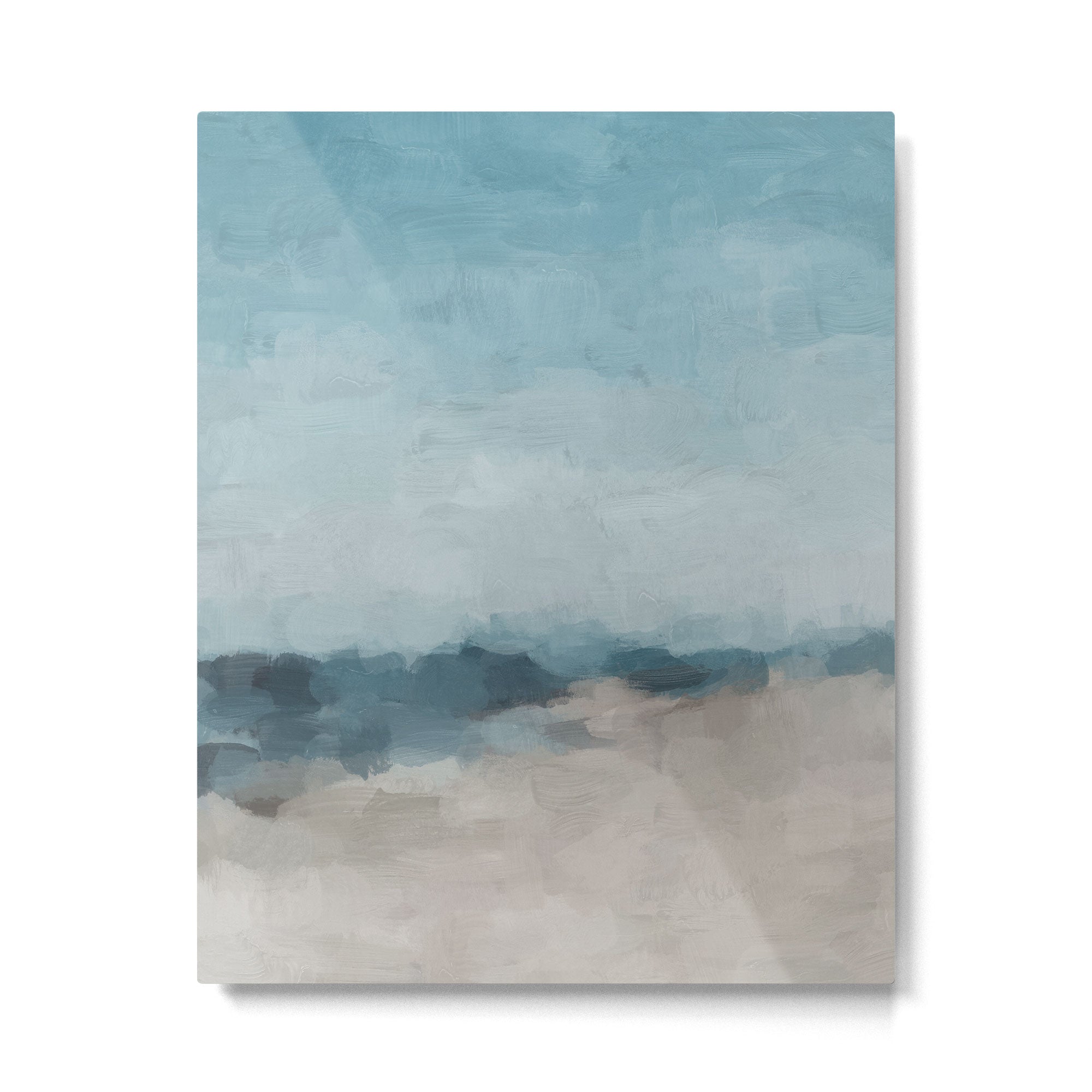 Beach Day I - Navy Ocean Horizon Sandy Sunny Clear Blue Skies Abstract Nature Painting Wall Art Metal Print Gallery Image 4