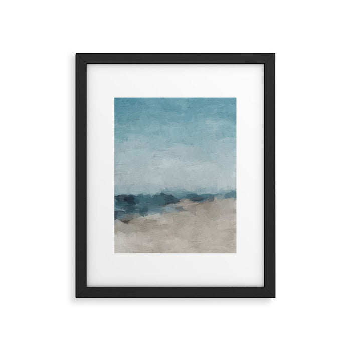 Beach Day I - Navy Ocean Horizon Sandy Sunny Clear Blue Skies Abstract Nature Painting Wall Art Framed Art Print Gallery Image 1