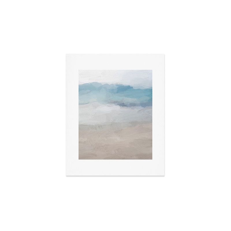 Beach Dream I - Light Aqua Blue Ocean Shore Waves Horizon Sandy Beige Abstract Ocean Painting Art Print Gallery Image 1