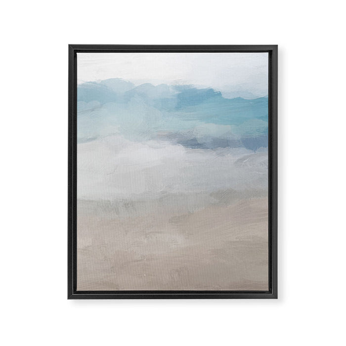 Beach Dream I - Light Aqua Blue Ocean Shore Waves Horizon Sandy Beige Abstract Ocean Painting Framed Canvas Print Gallery Image 1