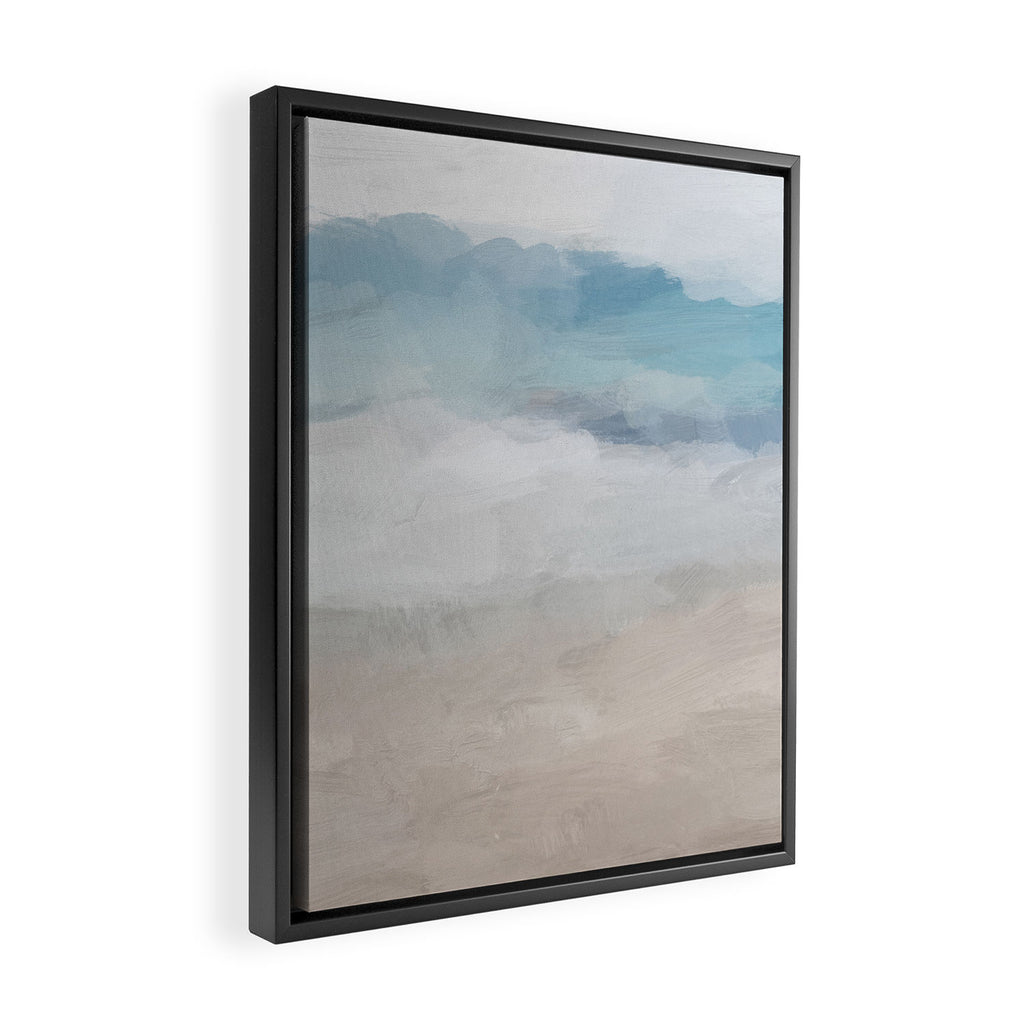 Beach Dream I - Light Aqua Blue Ocean Shore Waves Horizon Sandy Beige Abstract Ocean Painting Framed Canvas Print Gallery Image 2