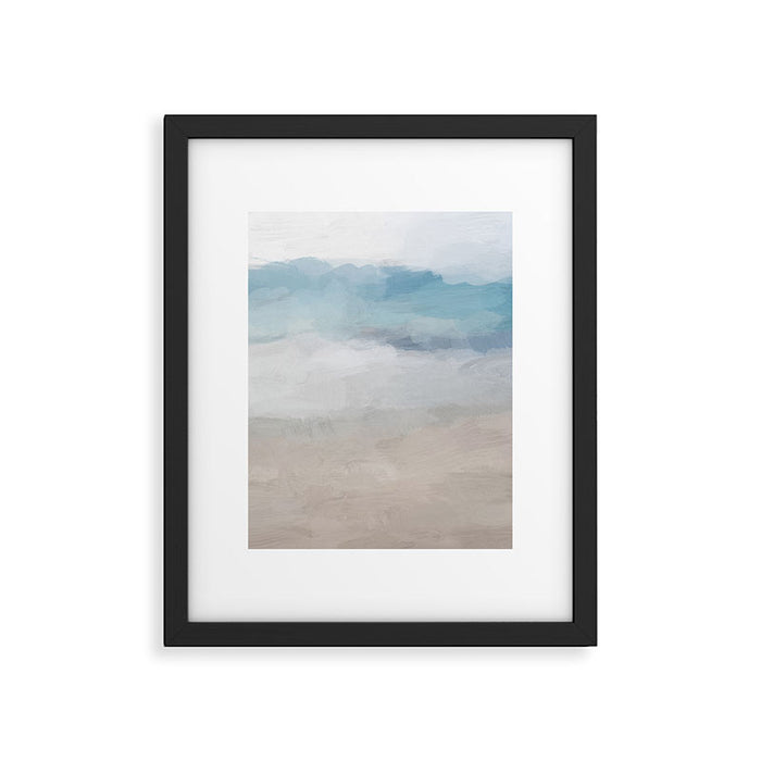 Beach Dream I - Light Aqua Blue Ocean Shore Waves Horizon Sandy Beige Abstract Ocean Painting Framed Art Print Gallery Image 1