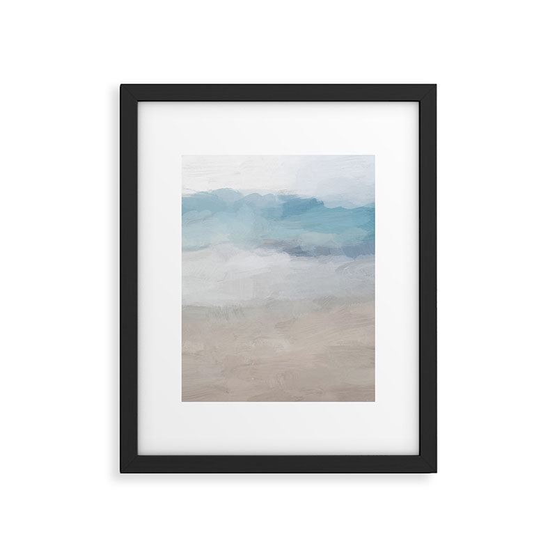 Beach Dream I - Light Aqua Blue Ocean Shore Waves Horizon Sandy Beige Abstract Ocean Painting Framed Art Print Gallery Image 5
