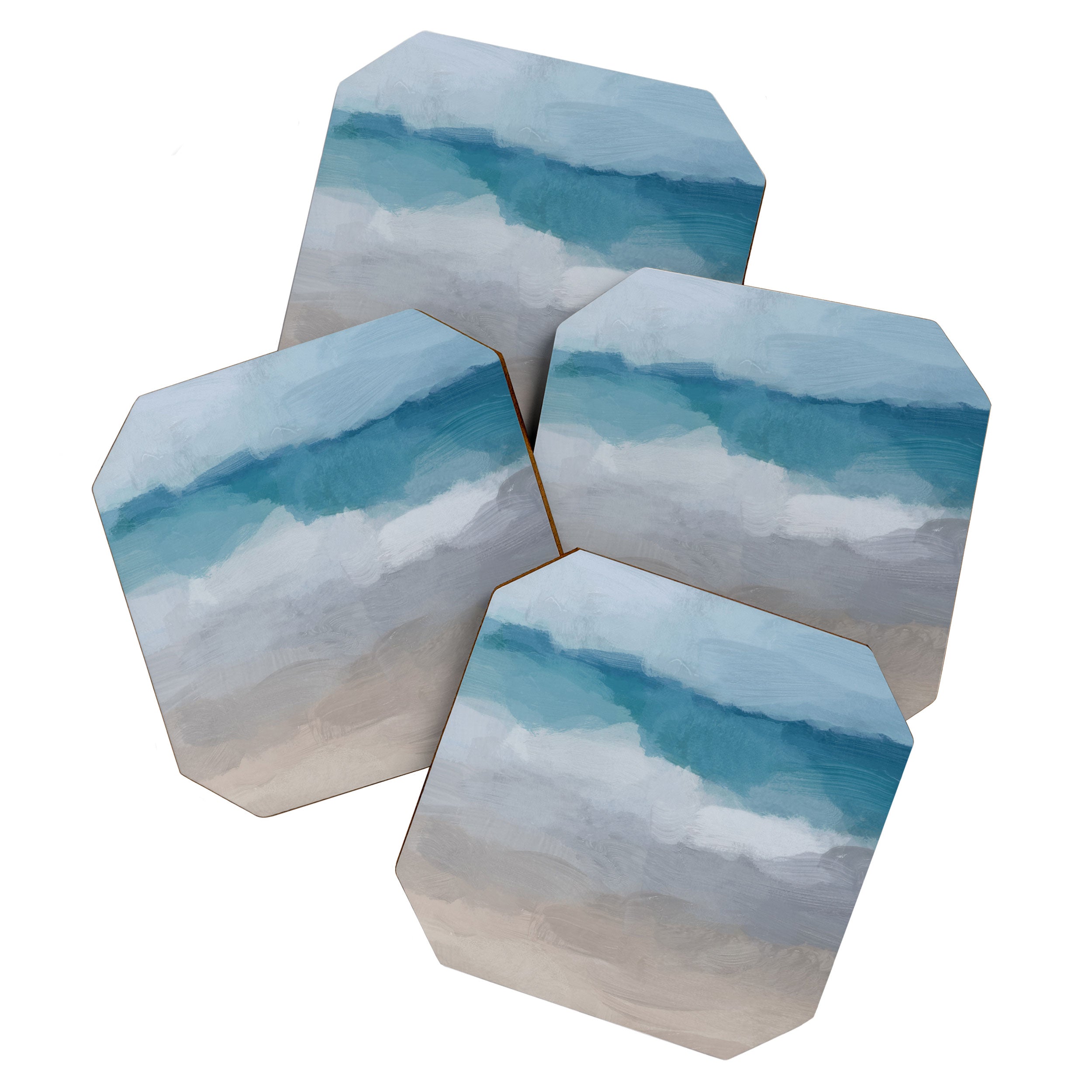 Beach Dream II - Aqua Blue Ocean Shore Break Waves Horizon Sandy Abstract Ocean Painting Art Print Coaster Gallery Image 1