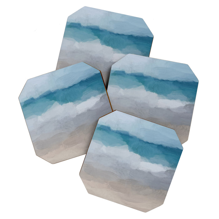 Beach Dream II - Aqua Blue Ocean Shore Break Waves Horizon Sandy Abstract Ocean Painting Art Print Coaster Gallery Image 1