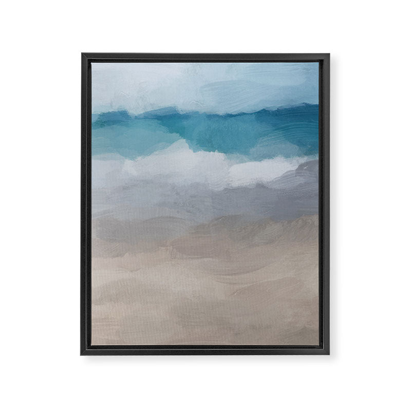 Beach Dream II - Aqua Blue Ocean Shore Break Waves Horizon Sandy Abstract Ocean Painting Art Print Framed Canvas Print Gallery Image 6