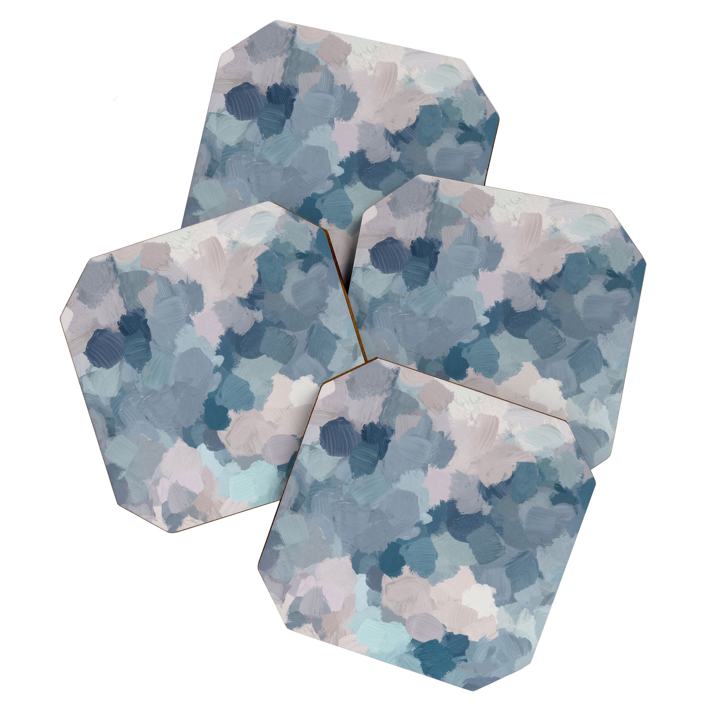 Beautiful Breeze I - Mint Aqua Navy Indigo Blue Blush Pink Abstract Painting, Modern Wall Art Coaster Gallery Image 1