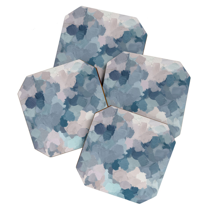 Beautiful Breeze I - Mint Aqua Navy Indigo Blue Blush Pink Abstract Painting, Modern Wall Art Coaster Gallery Image 1