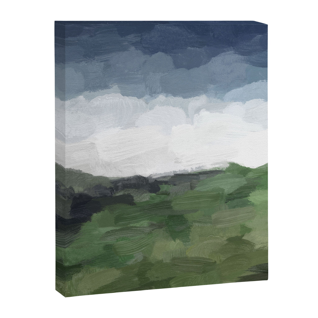 Before Nightfall - Navy Indigo Blue White Clouds Green Farmland Horizon Abstract Nature Painting Canvas Print Gallery Image 6