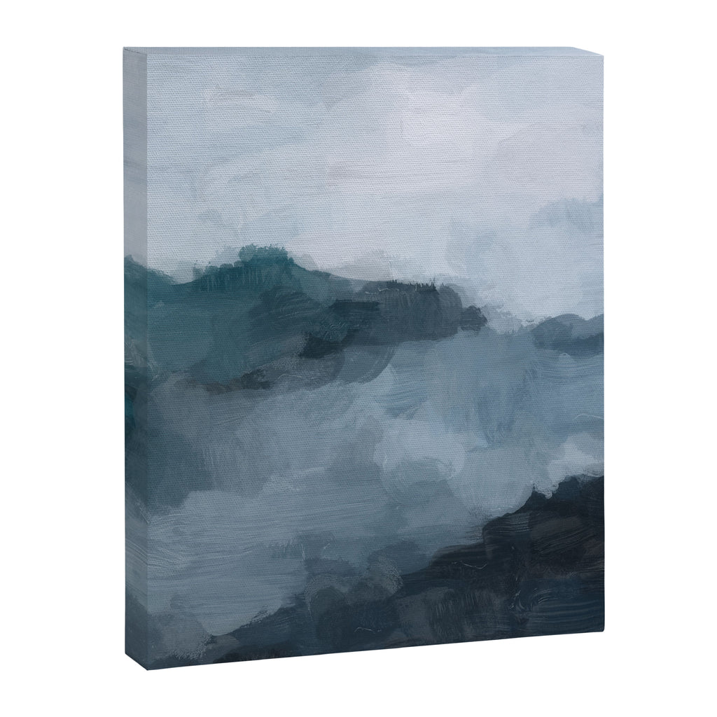 Big Wave Sunset - Navy Blue Surf Indigo Light Blue Clouds Abstract Nature Ocean Painting Art Print Canvas Print Gallery Image 6