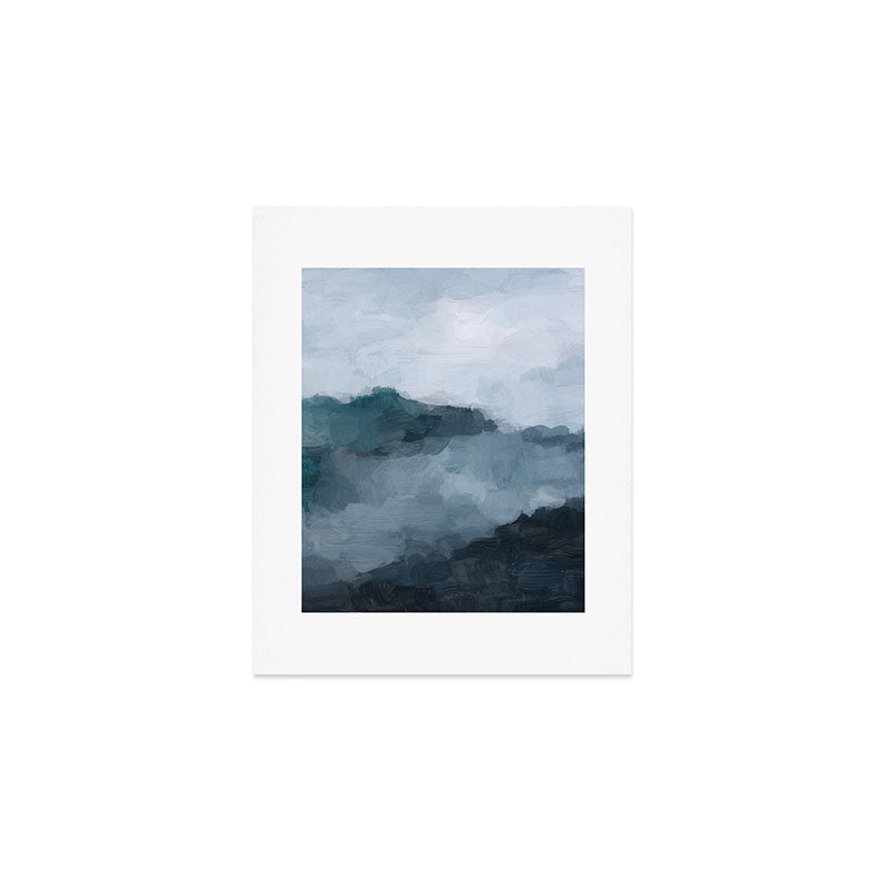 Big Wave Sunset - Navy Blue Surf Indigo Light Blue Clouds Abstract Nature Ocean Painting Art Print Art Print Gallery Image 1