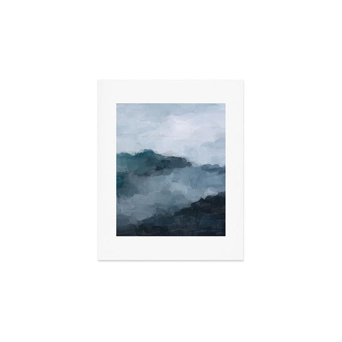 Big Wave Sunset - Navy Blue Surf Indigo Light Blue Clouds Abstract Nature Ocean Painting Art Print Art Print Gallery Image 1