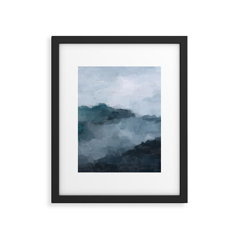 Big Wave Sunset - Navy Blue Surf Indigo Light Blue Clouds Abstract Nature Ocean Painting Art Print Framed Art Print Gallery Image 5