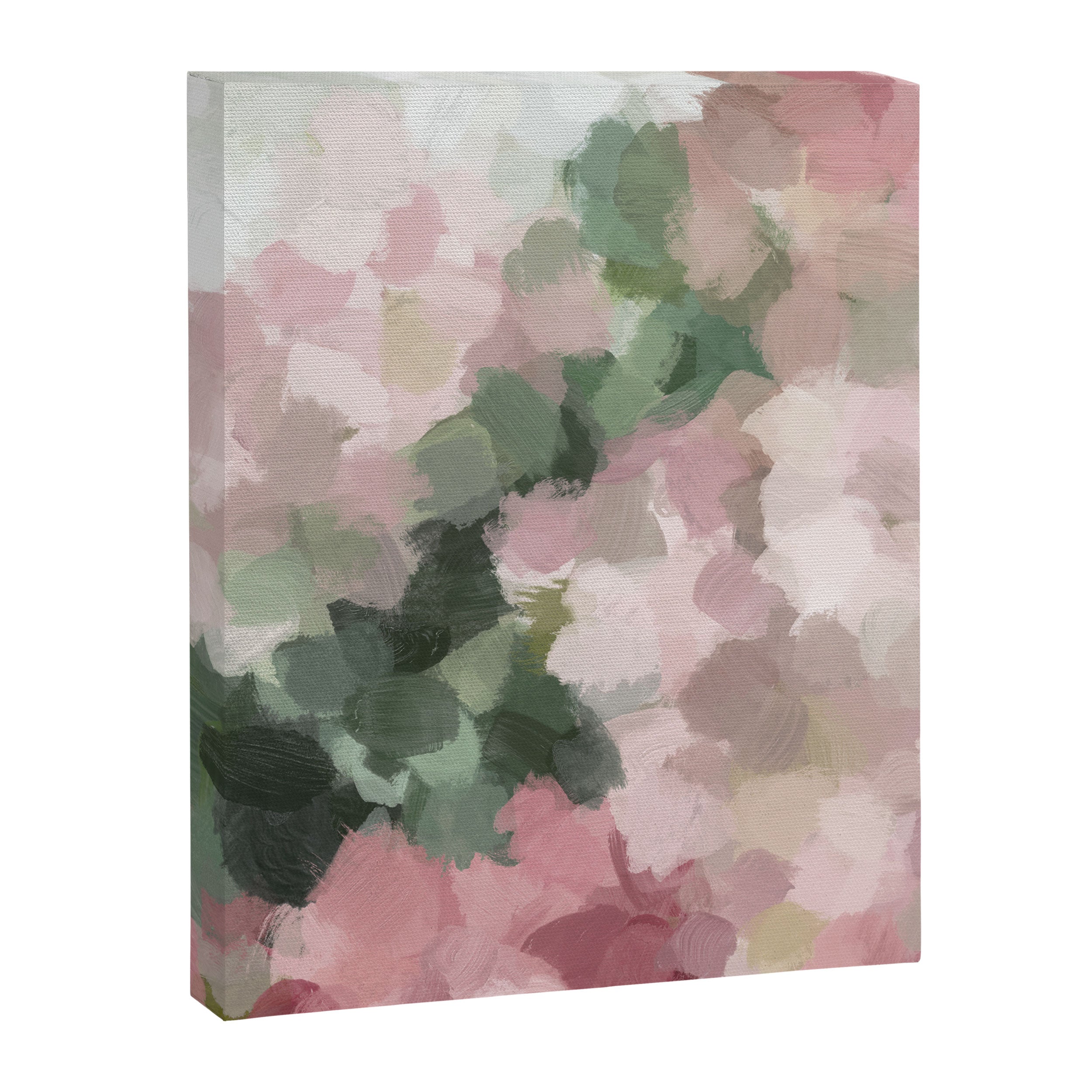 Blurry Bouquet - Forest Green Fuchsia Blush Dark Pink Abstract Flower Nature Painting Art Print Canvas Print Gallery Image 6