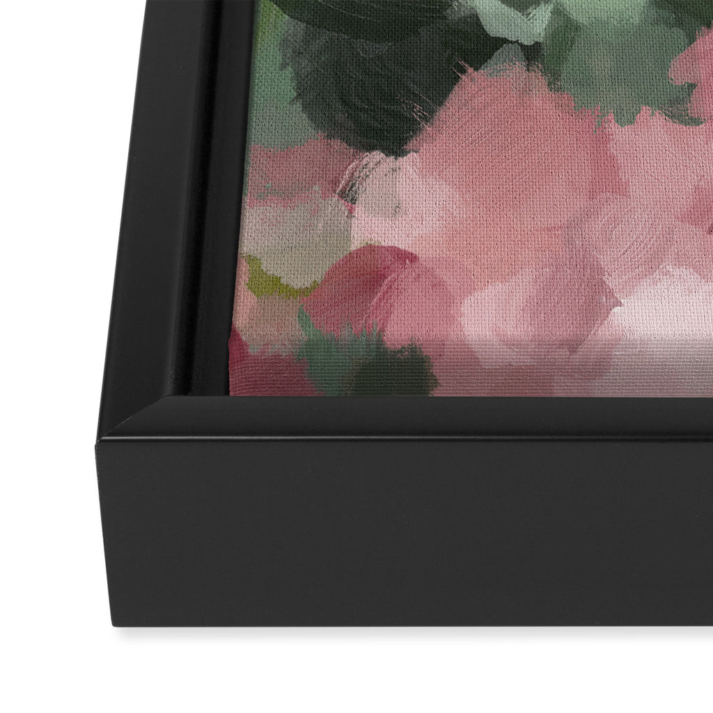 Blurry Bouquet - Forest Green Fuchsia Blush Dark Pink Abstract Flower Nature Painting Art Print Framed Canvas Print Gallery Image 3