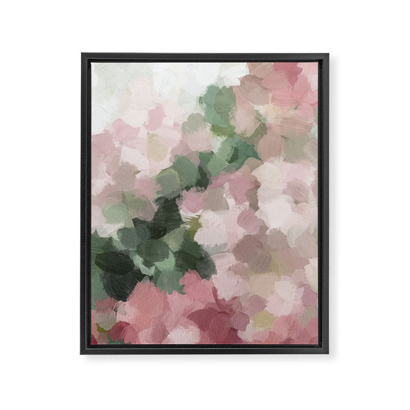 Blurry Bouquet - Forest Green Fuchsia Blush Dark Pink Abstract Flower Nature Painting Art Print Framed Canvas Print Gallery Image 6