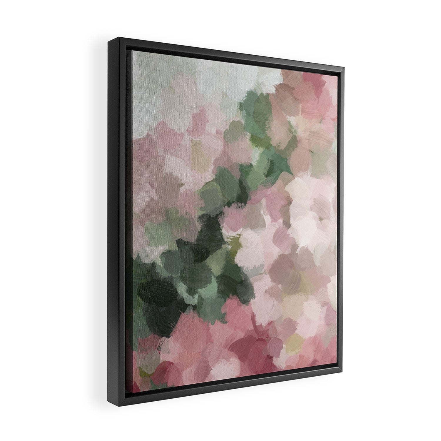Blurry Bouquet - Forest Green Fuchsia Blush Dark Pink Abstract Flower Nature Painting Art Print Framed Canvas Print Gallery Image 2