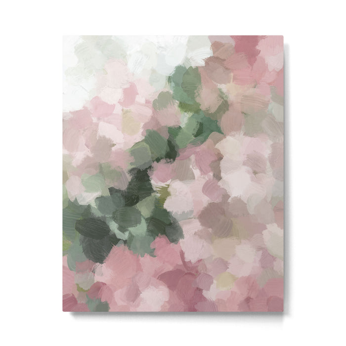 Blurry Bouquet - Forest Green Fuchsia Blush Dark Pink Abstract Flower Nature Painting Art Print Metal Print Gallery Image 1
