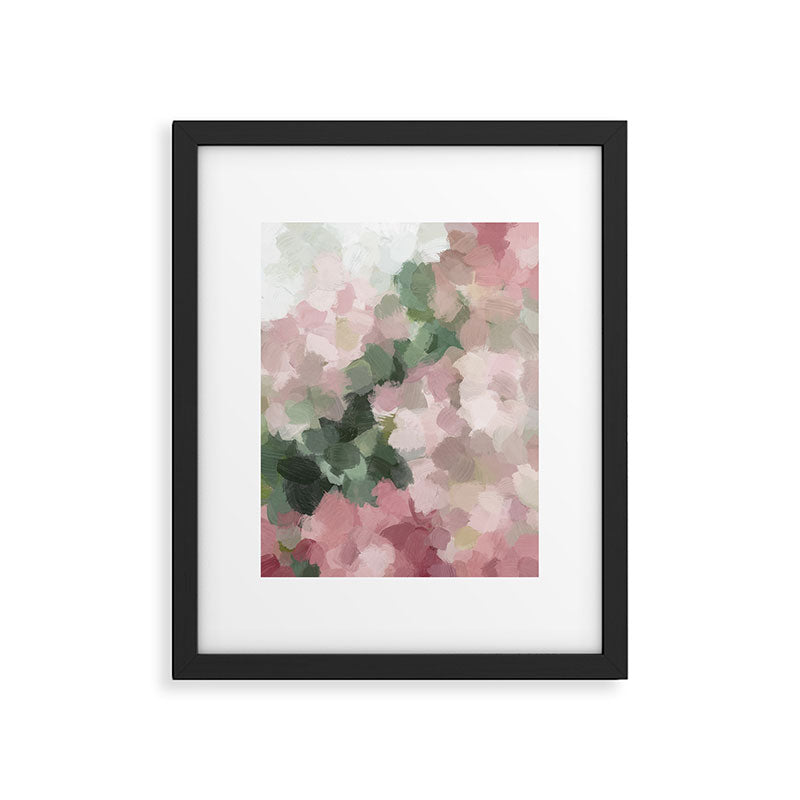 Blurry Bouquet - Forest Green Fuchsia Blush Dark Pink Abstract Flower Nature Painting Art Print Framed Art Print Gallery Image 5