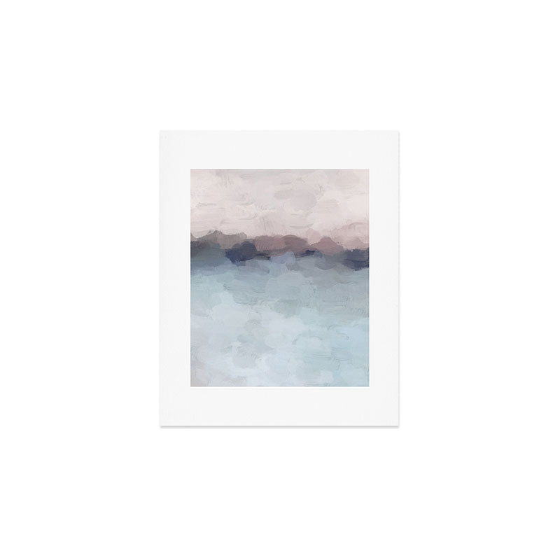 Blushing Seas - Pink Mauve Purple Navy Light Blue Abstract Painting Modern Ocean Waves Horizon Art Print Gallery Image 1