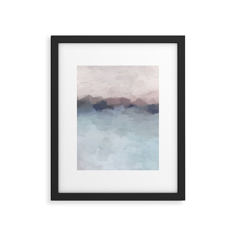 Blushing Seas - Pink Mauve Purple Navy Light Blue Abstract Painting Modern Ocean Waves Horizon Framed Art Print Gallery Image 5