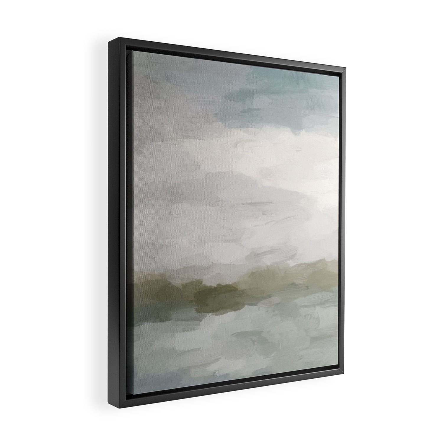 Break in the Weather I - Gray Blue Sage Green Sunrise Abstract Nature Ocean Painting Art Print Framed Canvas Print Gallery Image 2