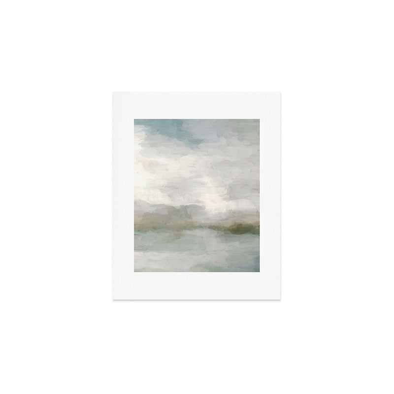 Break in the Weather II - Modern Abstract Painting, Light Teal, Sage Green Gray Cloudy Weather Ocean Art Print Gallery Image 1