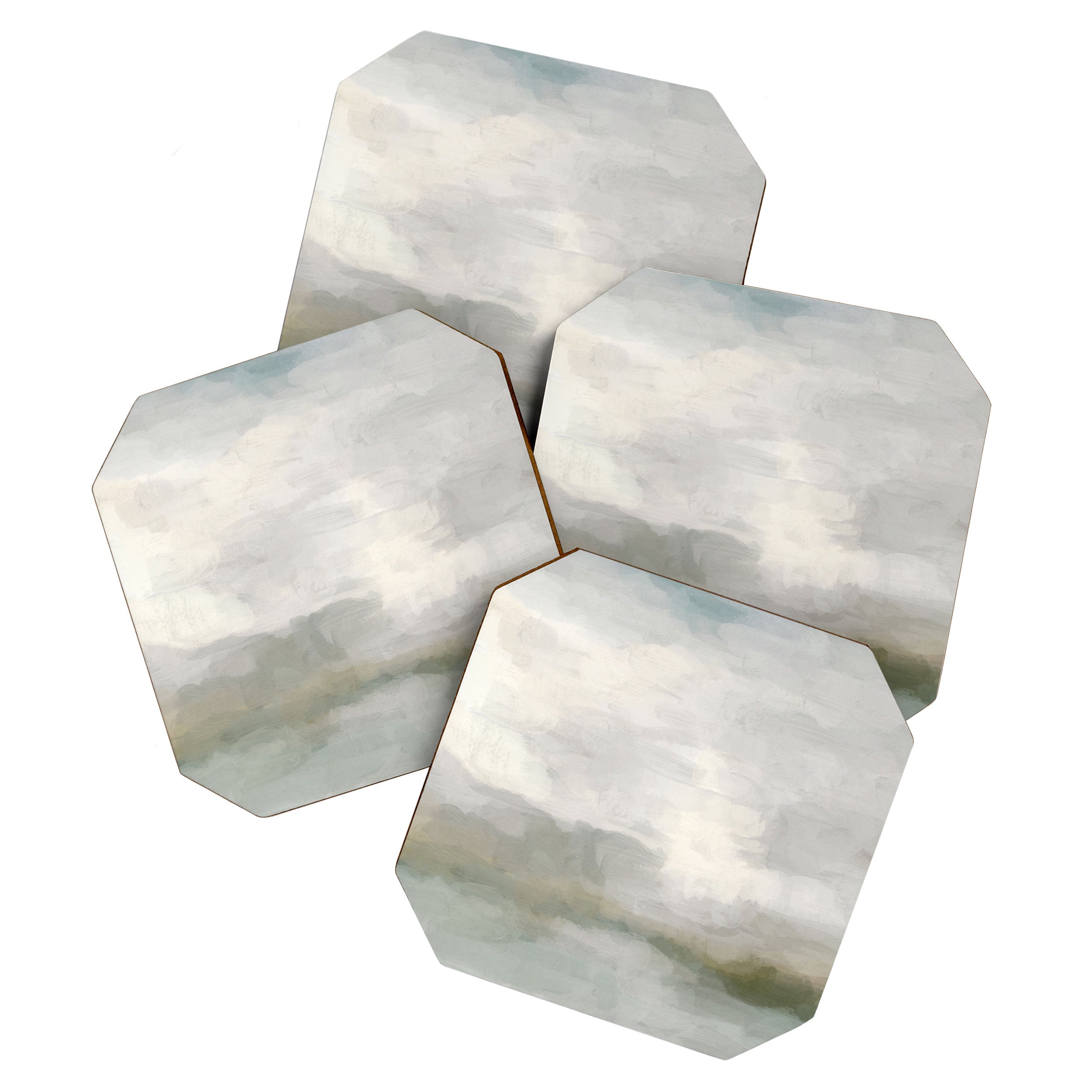 Break in the Weather II - Modern Abstract Painting, Light Teal, Sage Green Gray Cloudy Weather Ocean Coaster Gallery Image 1