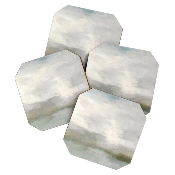 Break in the Weather II - Modern Abstract Painting, Light Teal, Sage Green Gray Cloudy Weather Ocean Coaster Gallery Image 1