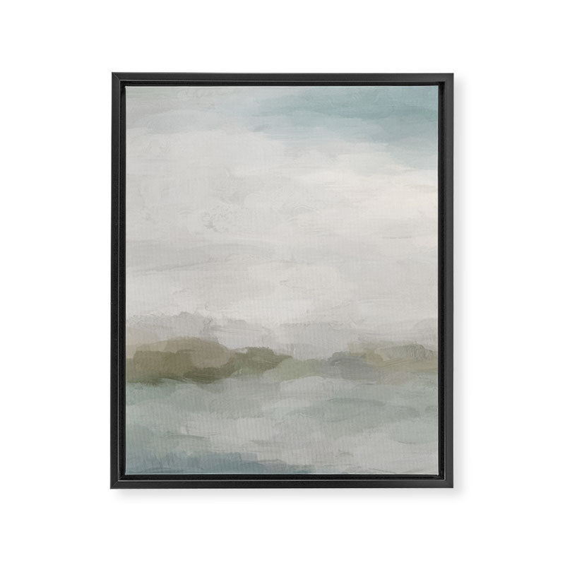Break in the Weather III - Gray Clouds Sunrise Sage Green Blue Ocean Horizon Abstract Water Painting Framed Canvas Print Gallery Image 6