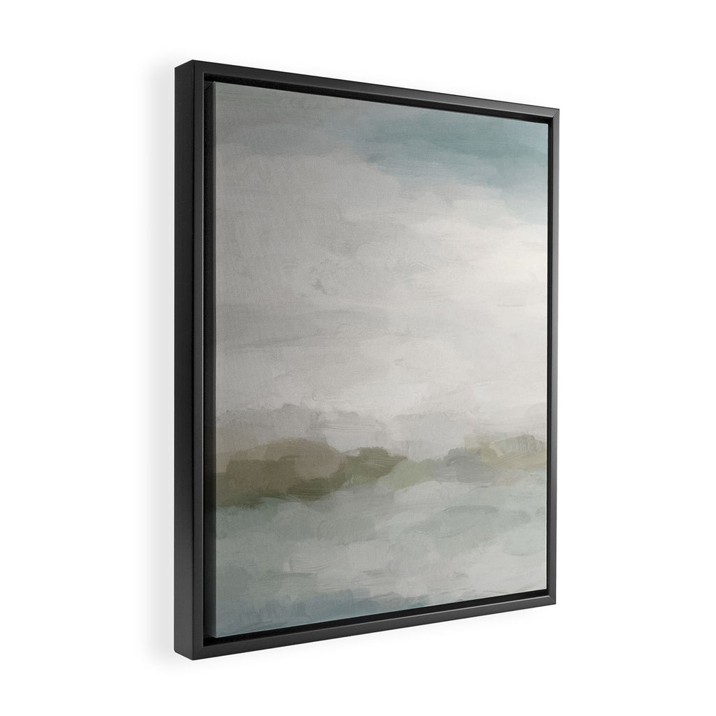 Break in the Weather III - Gray Clouds Sunrise Sage Green Blue Ocean Horizon Abstract Water Painting Framed Canvas Print Gallery Image 2