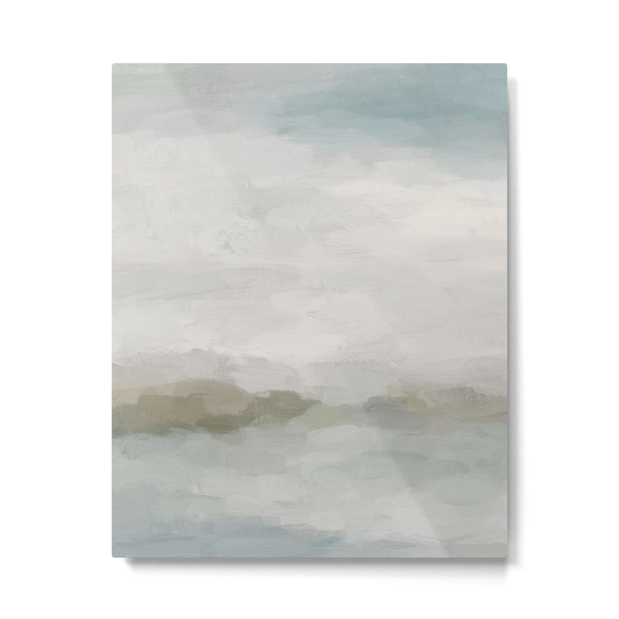 Break in the Weather III - Gray Clouds Sunrise Sage Green Blue Ocean Horizon Abstract Water Painting Metal Print Gallery Image 4