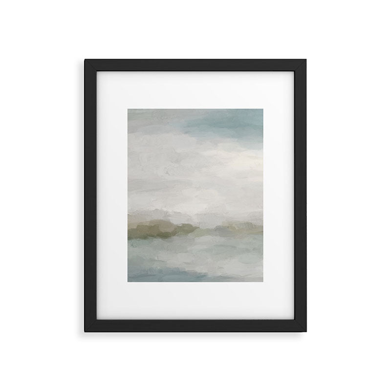 Break in the Weather III - Gray Clouds Sunrise Sage Green Blue Ocean Horizon Abstract Water Painting Framed Art Print Gallery Image 5