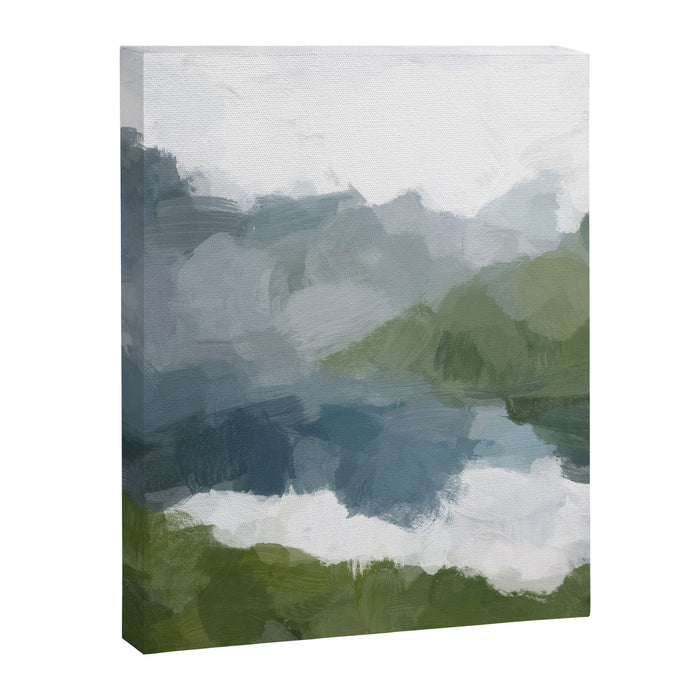 Cloud Reflection - Gray Blue Lake White Green Mountain Reflection Abstract Nature Painting Art Print Canvas Print Gallery Image 1