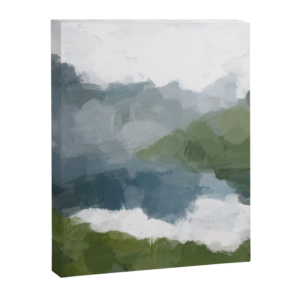 Cloud Reflection - Gray Blue Lake White Green Mountain Reflection Abstract Nature Painting Art Print Canvas Print Gallery Image 6